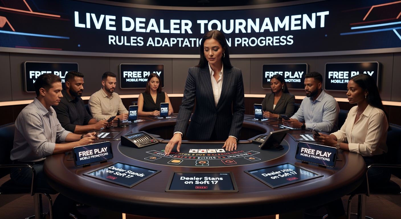 Live dealer blackjack tournament in progress with players using mobile devices for promotions and free play entries